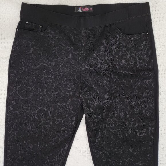 Black Lace Panels & Rhinestone Black Stretchy Pants - Picture 6 of 10